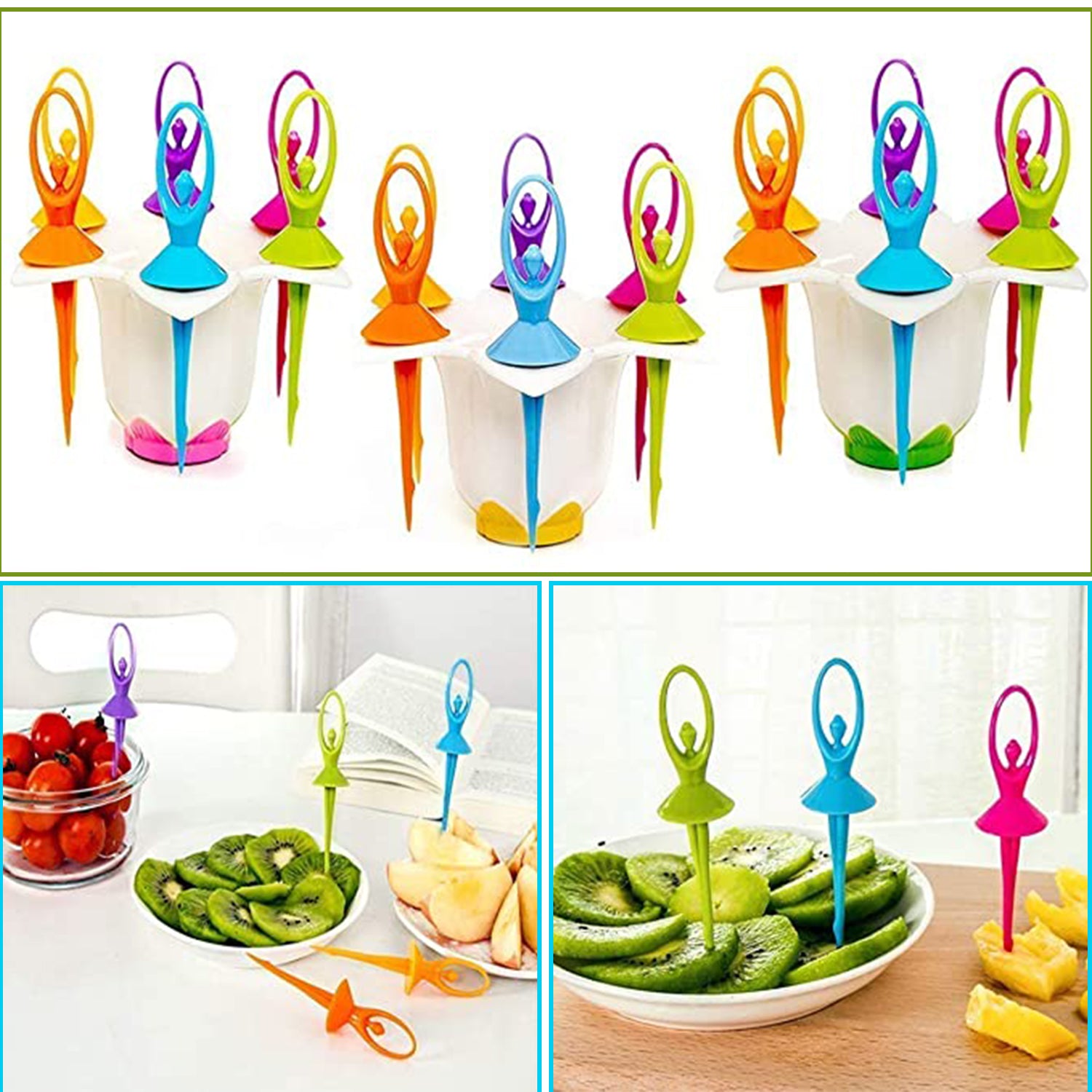 A stylish display of the Dancing Doll fruit fork set, showcasing its compact design.