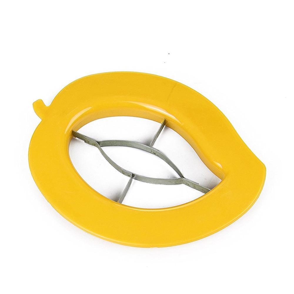 The compact mango cutter displayed from a different angle, highlighting its design.