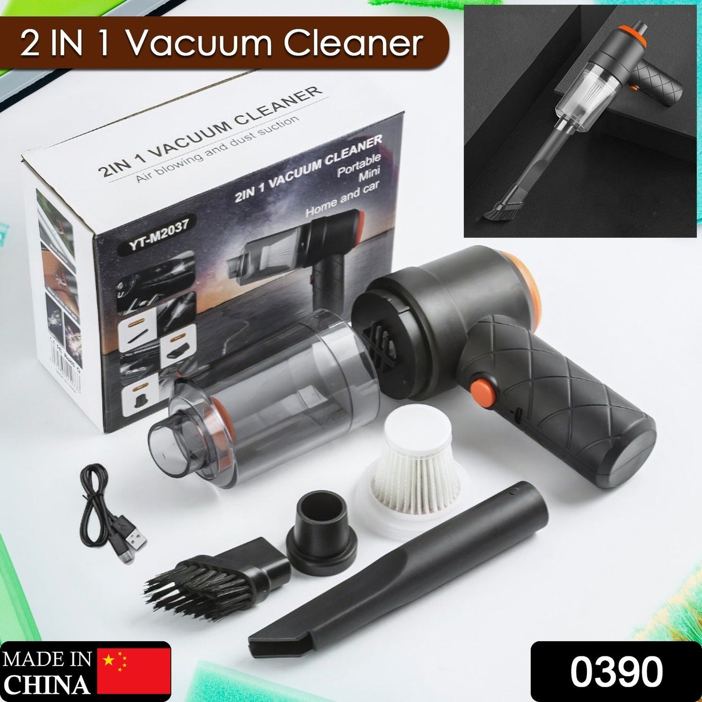 2-in-1 handheld wireless vacuum cleaner demonstrating blowing and suction functions.
