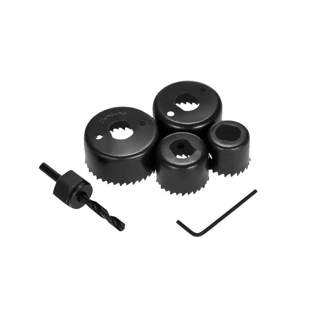 The BoltForce high carbon steel hole saw set displaying its range of different sizes.
