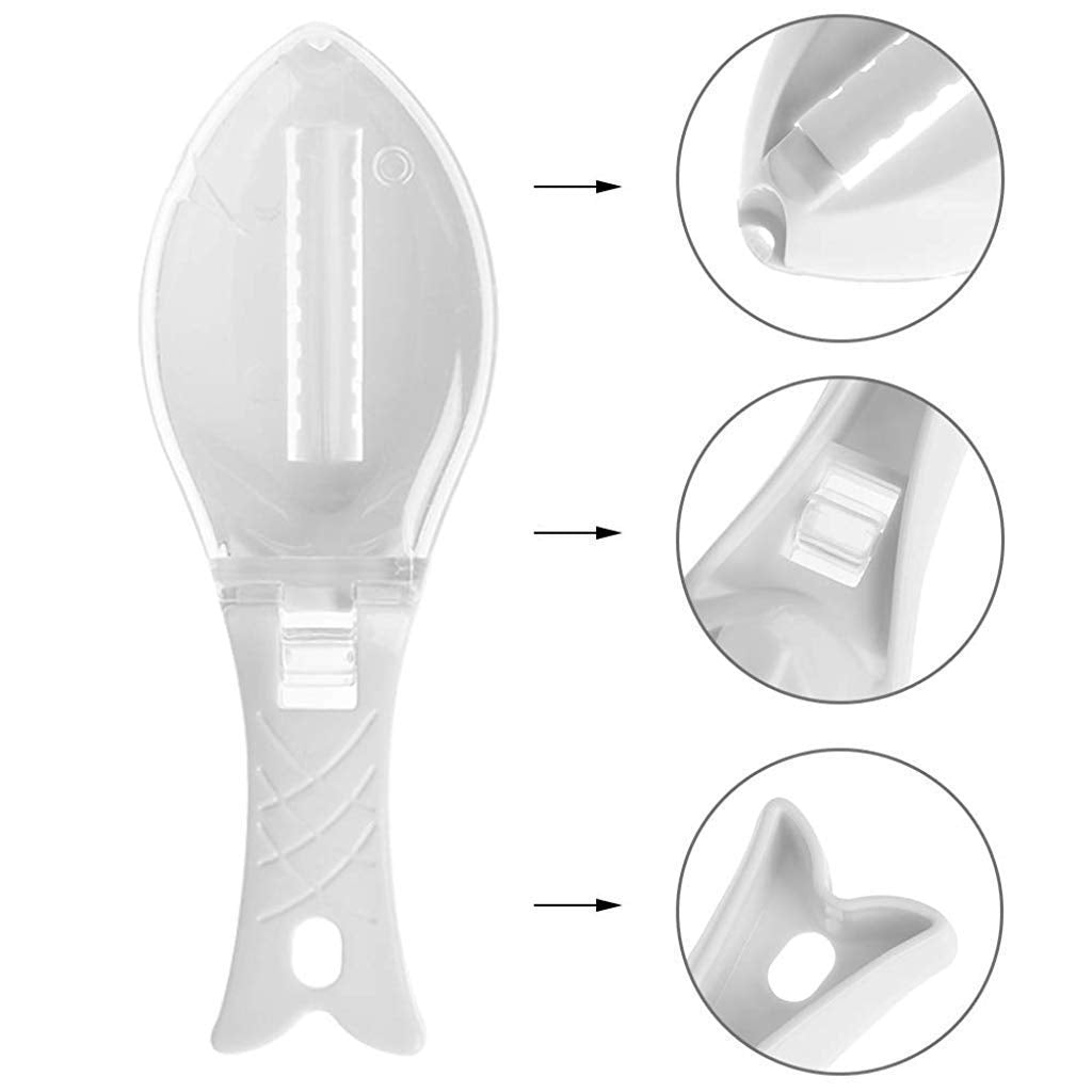 Detailed shot of the serrated plastic blades on the efficient fish cleaning tool.