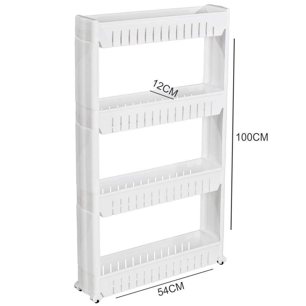 Close-up of the durable plastic construction of the 4-layer storage trolley.