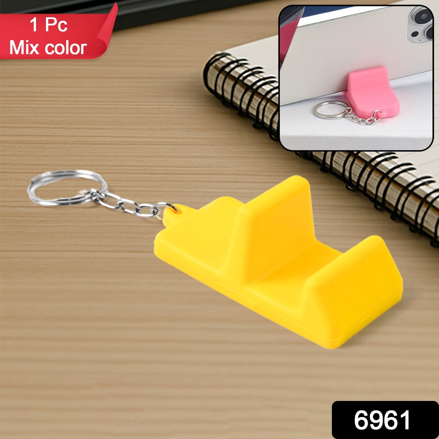 Close-up of quick stand key mobile accessory keychain in vibrant color
