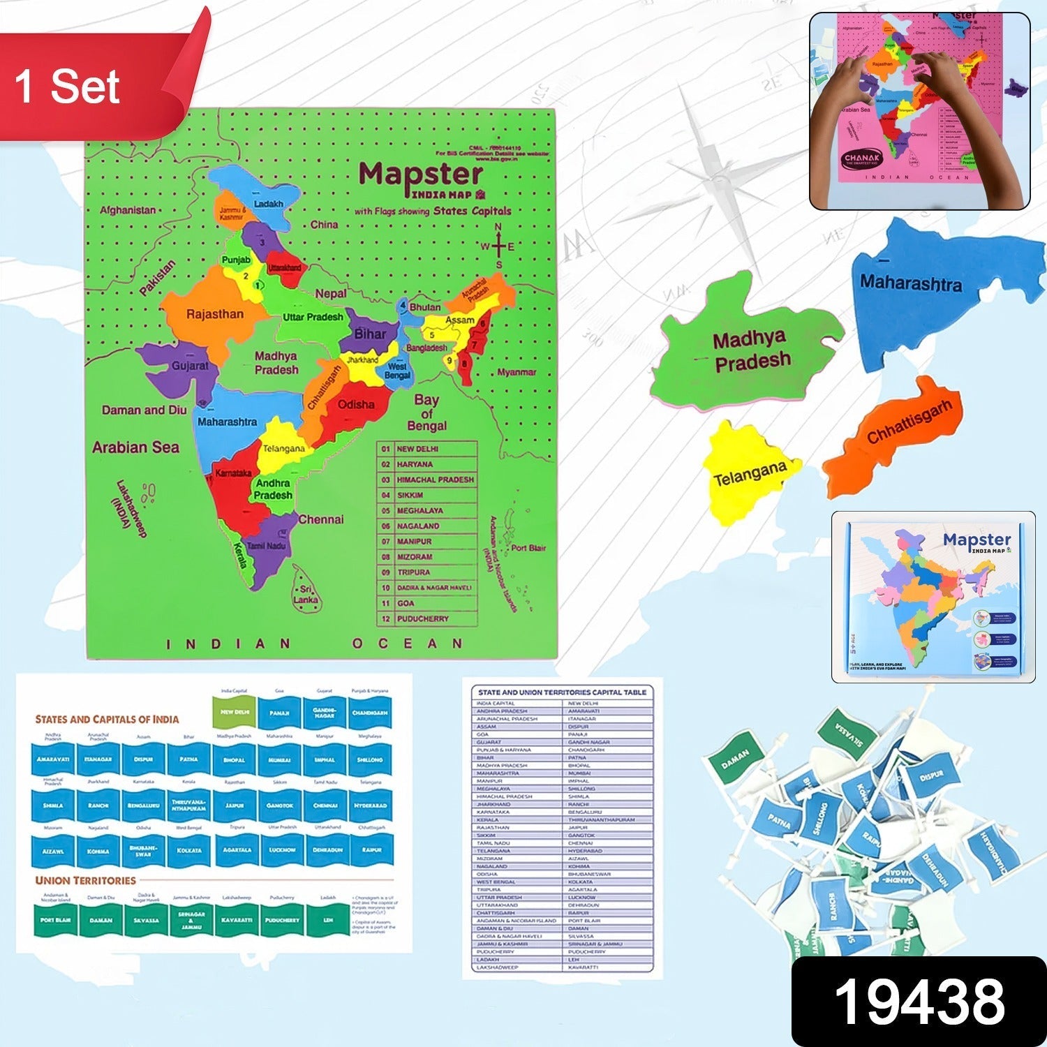 Close-up of state-wise India Map Puzzle showing detachable pieces and labels