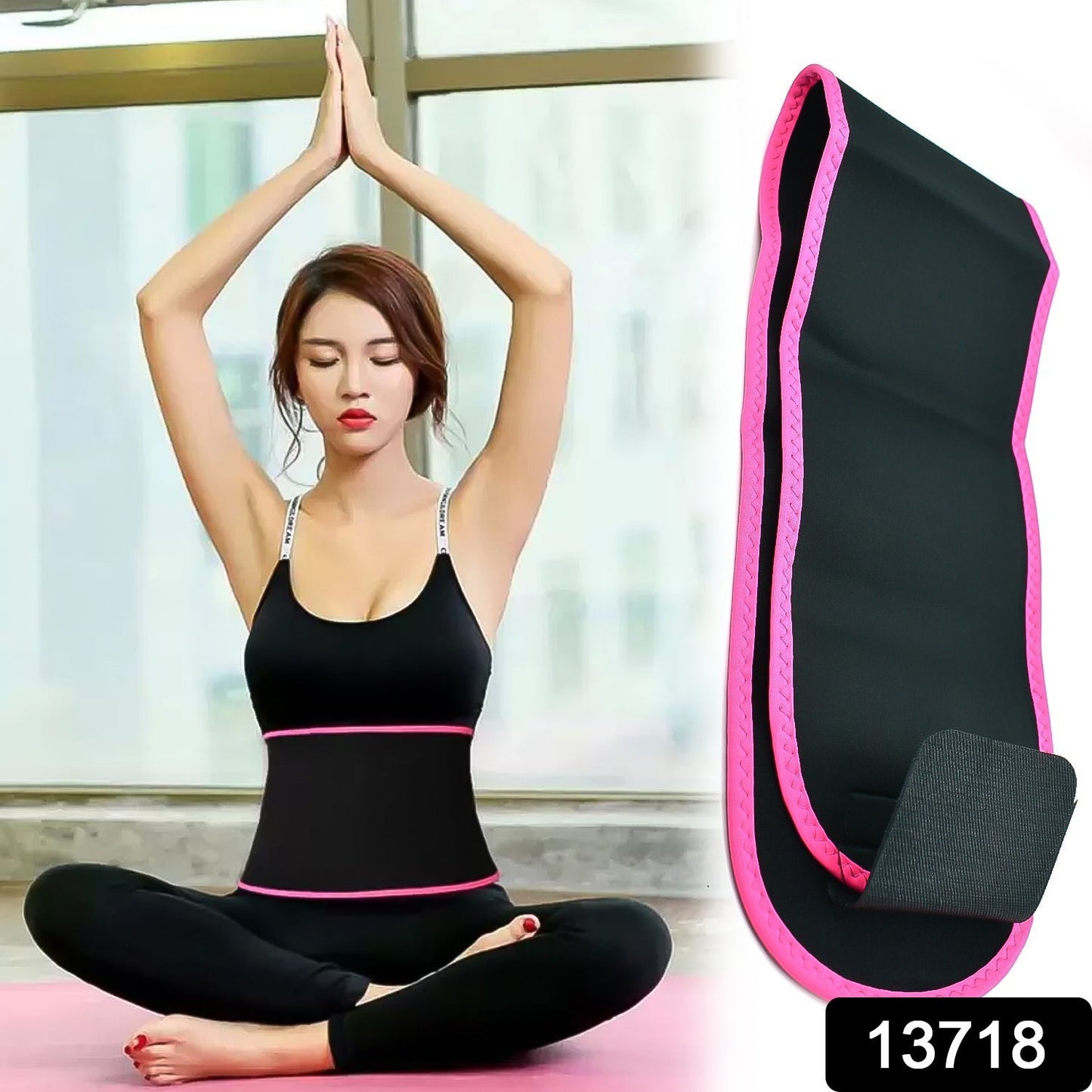 Person wearing a black neoprene ab trainer for enhanced back support during exercise.