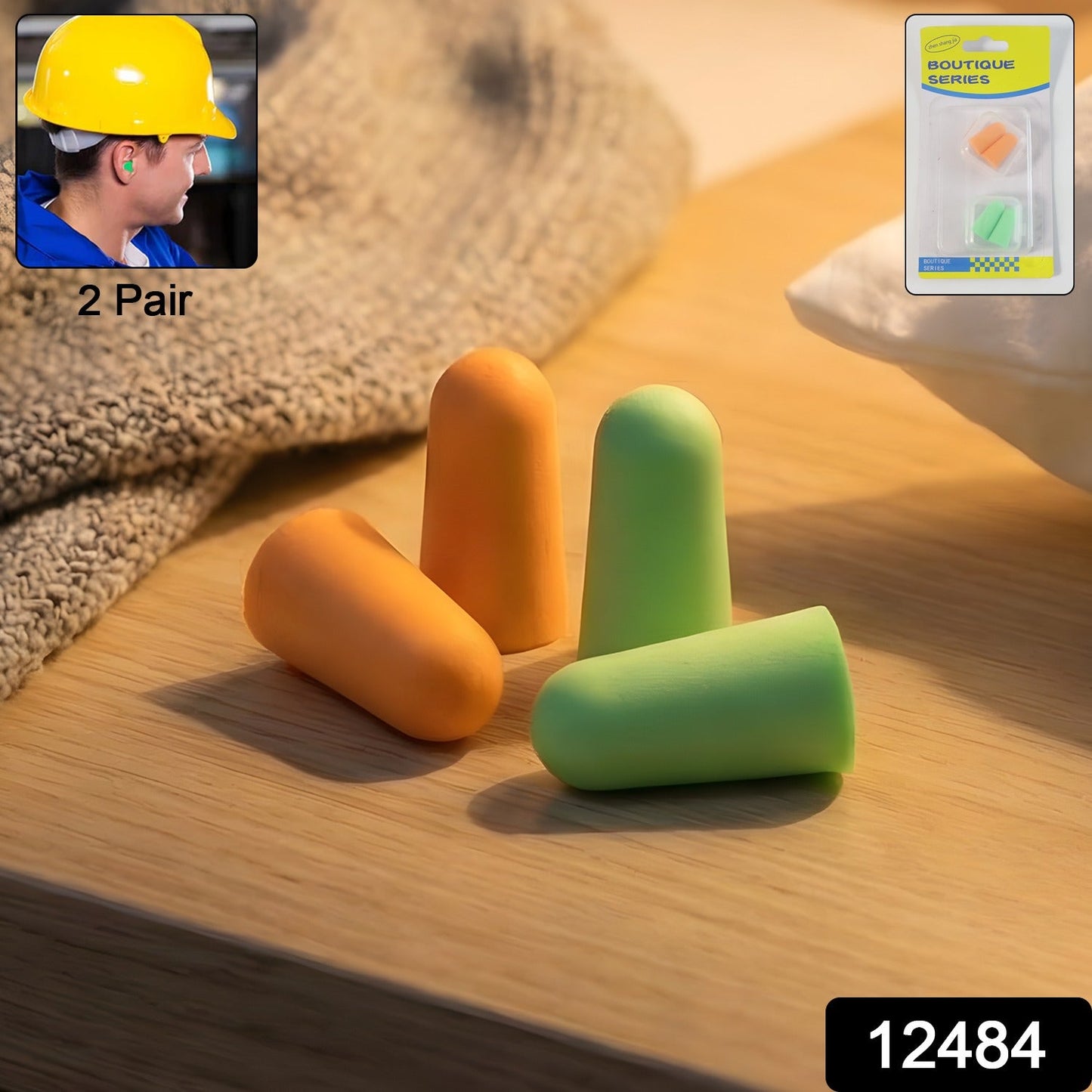 Close-up of soft foam ear plugs for noise reduction