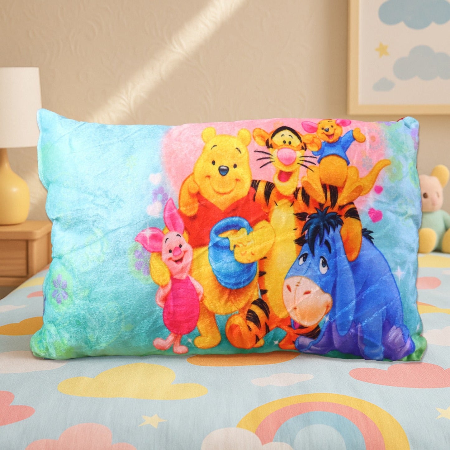 Kids plush pillow with colorful cartoon character design 40x25 cm