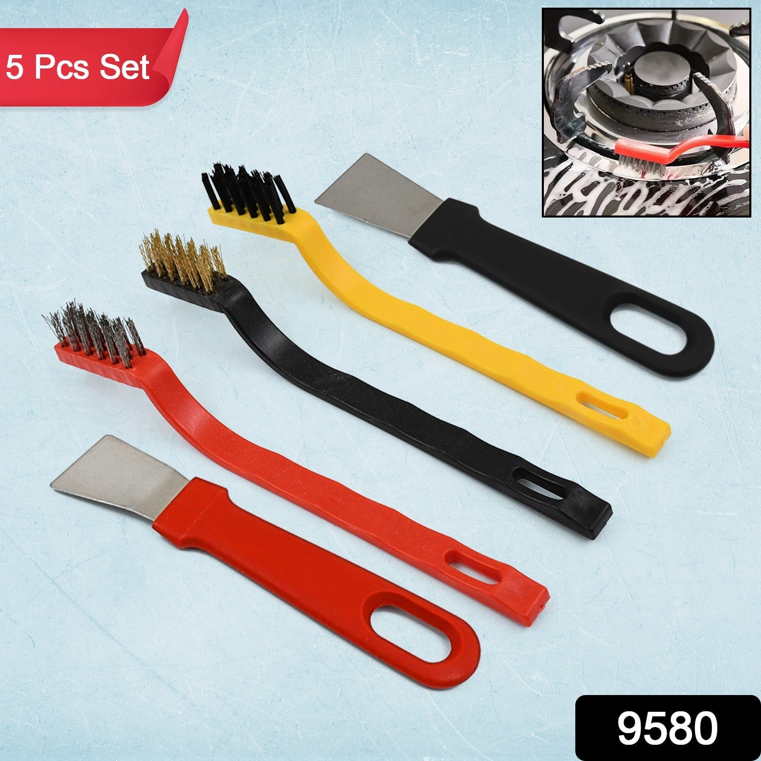 Assortment of wire brushes and scrapers, ideal for tough rust and paint removal.
