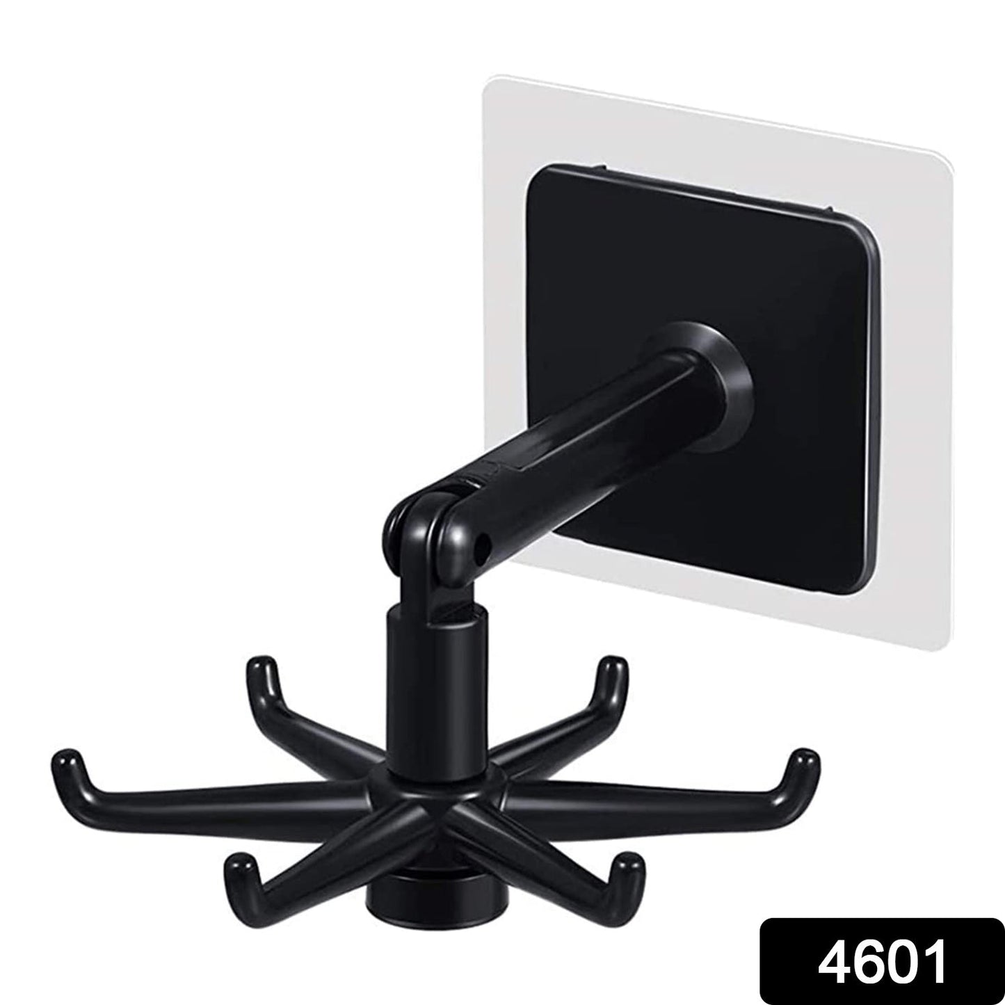 Self-adhesive rotatable hooks holding various items neatly in a closet