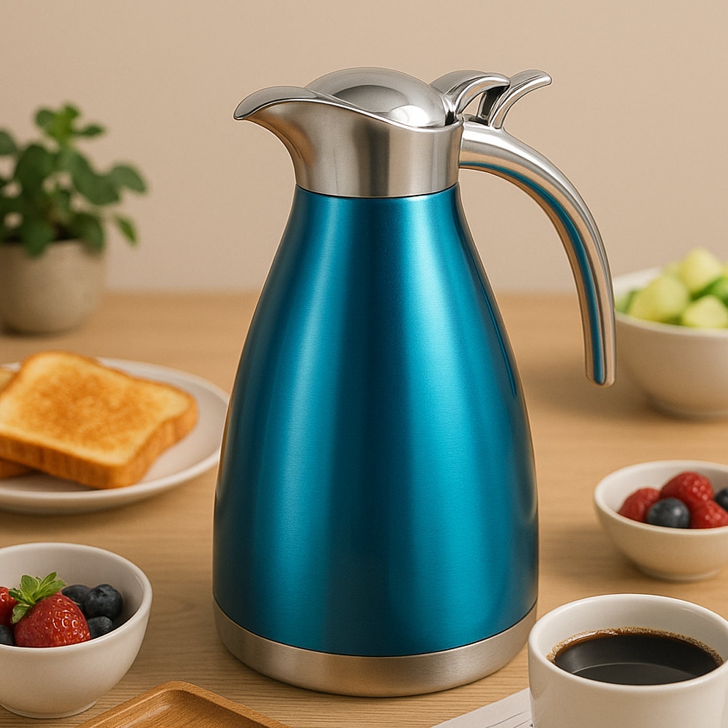 Bottlart 2L stainless steel vacuum insulated kettle jug for hot beverages.