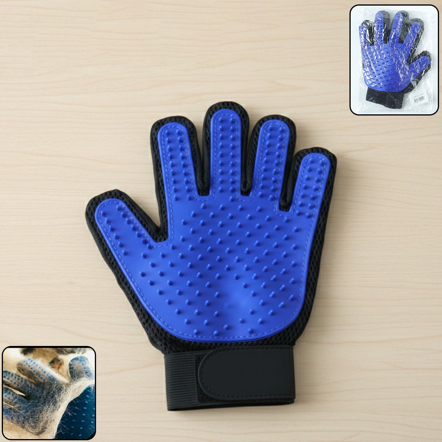 Pet grooming deshedding glove with soft massage bristles in mix color