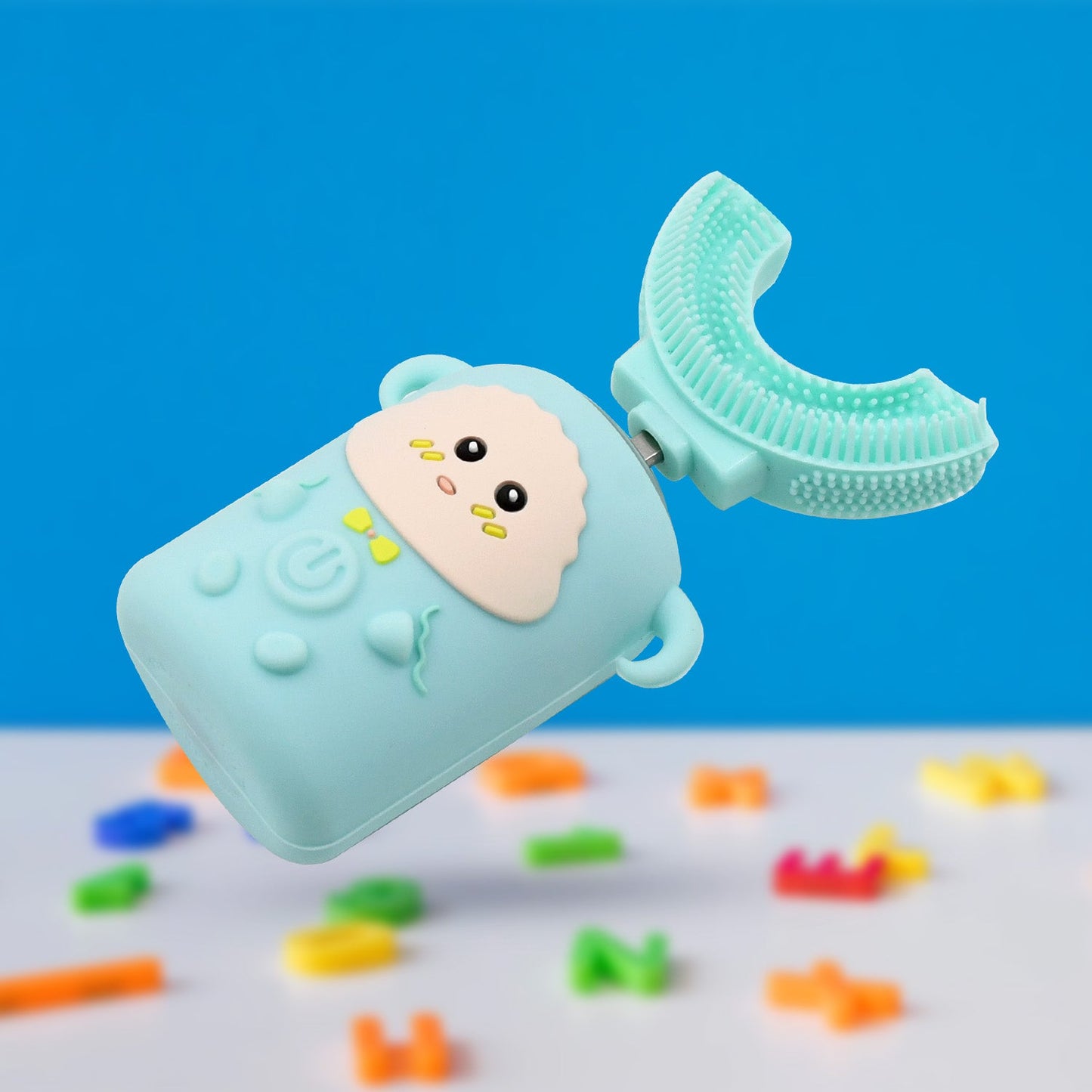 Detailed view of the USB charging port and control buttons on the Kids Electric Toothbrush.