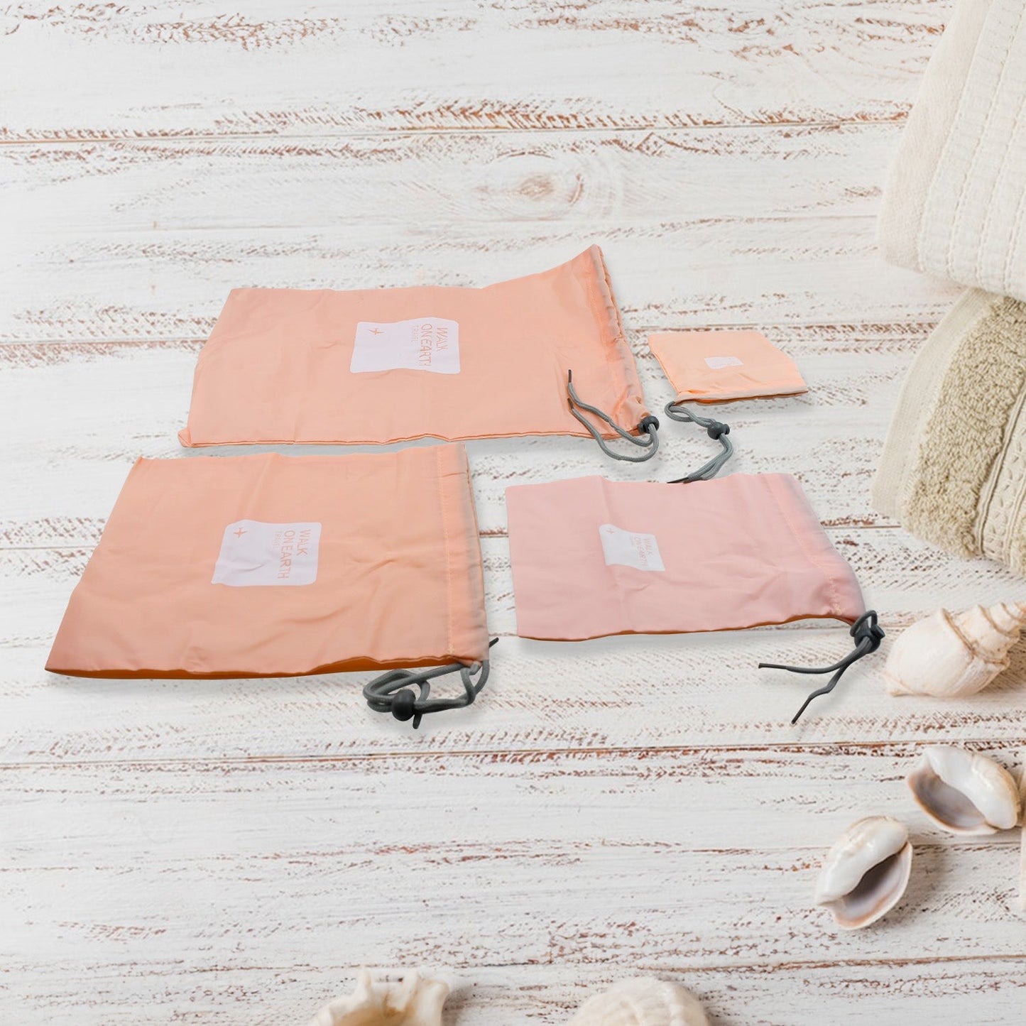 Durable nylon travel bags featuring secure drawstring closures.