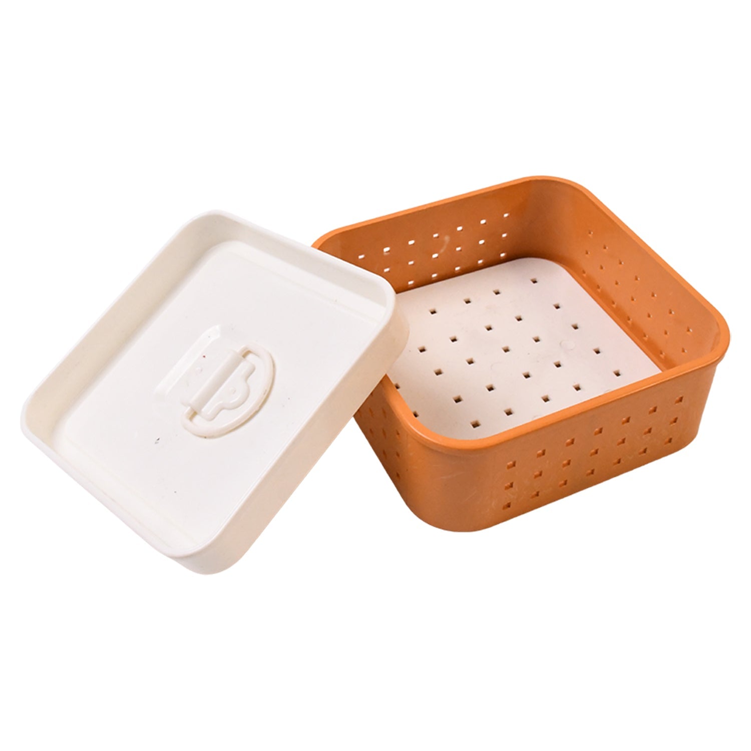 Close-up view of the durable plastic construction of the Square Paneer Maker mold.