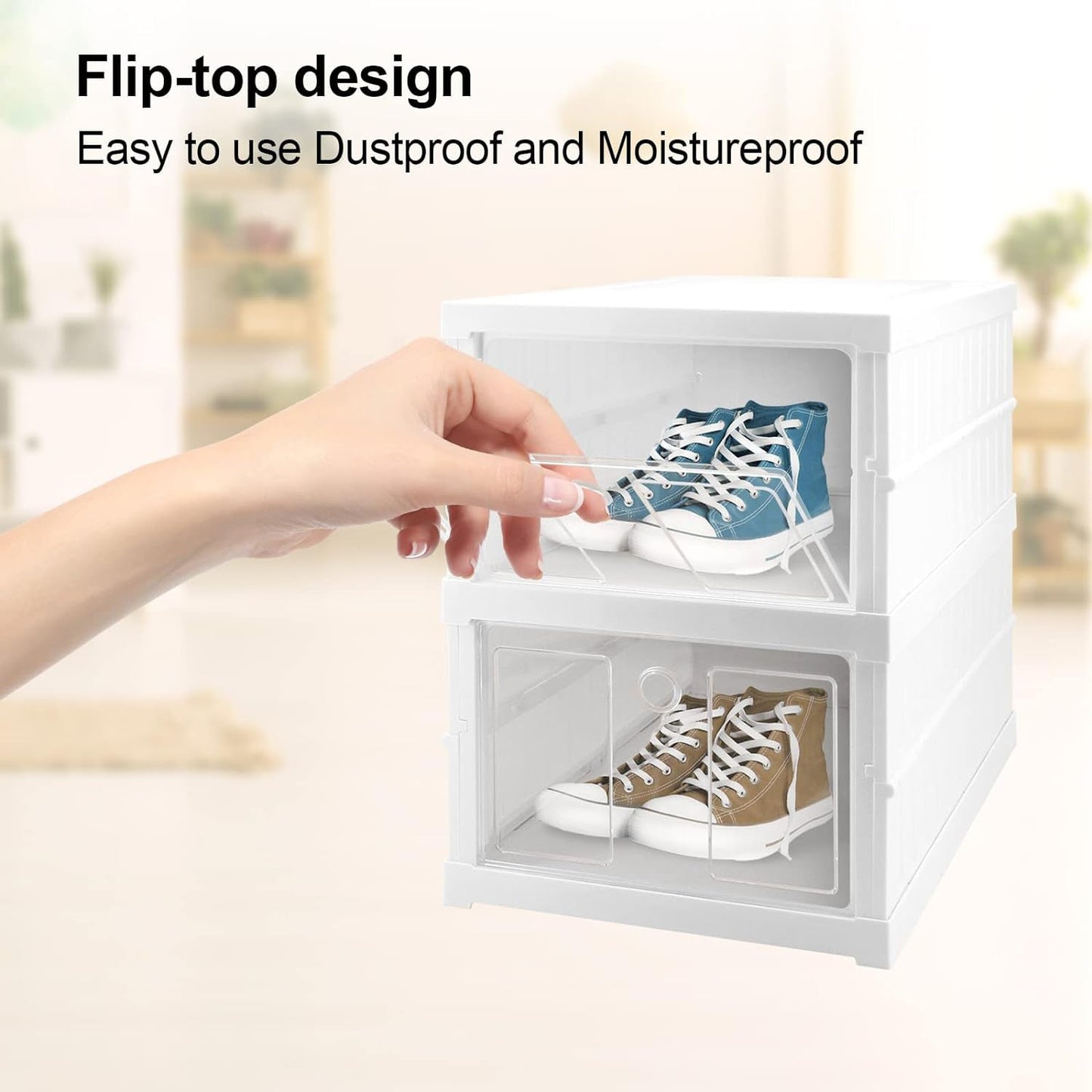 Illustration of how multiple stackable storage racks can be combined and customized for different needs.