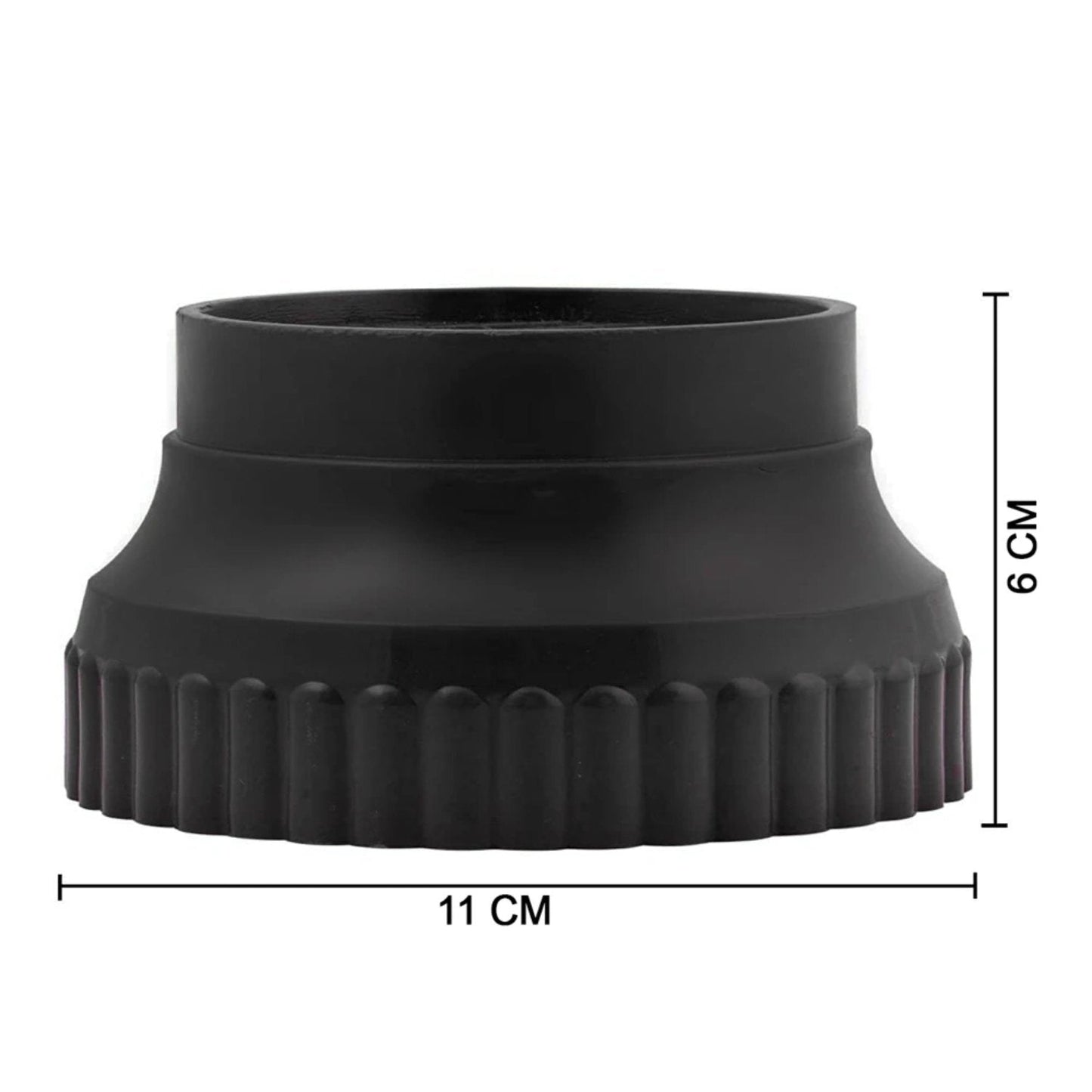 Side profile of a round black plastic leg, designed for stable furniture elevation.