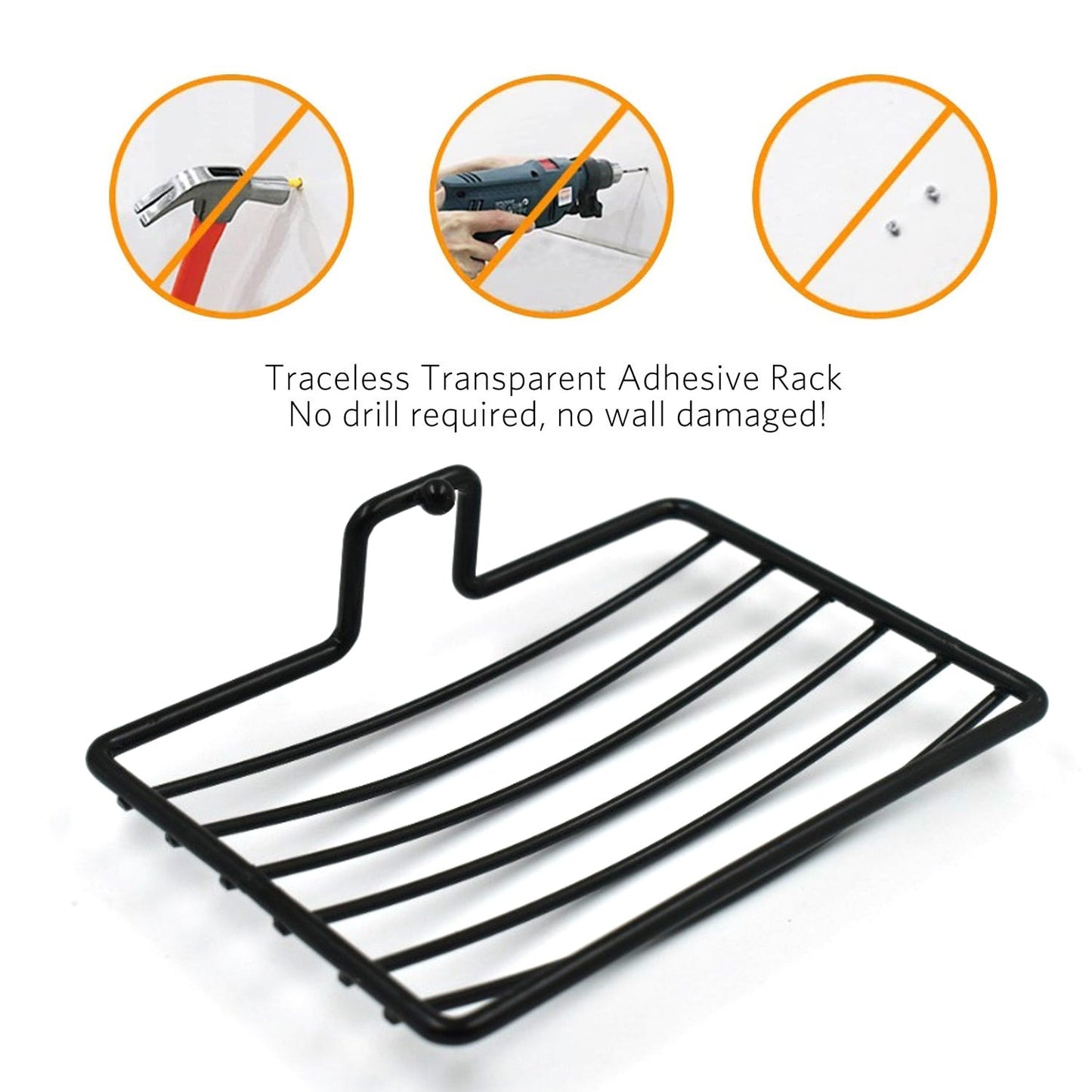 Close-up of a wall mount soap rack with drainage slots, keeping soap dry.