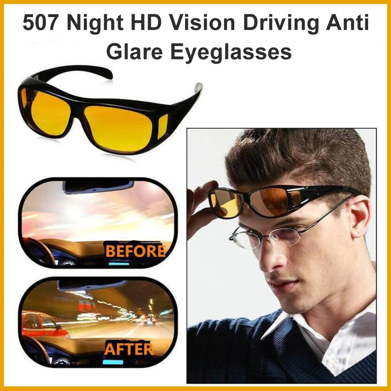 Stylish Safora anti-glare glasses for comfortable night driving.