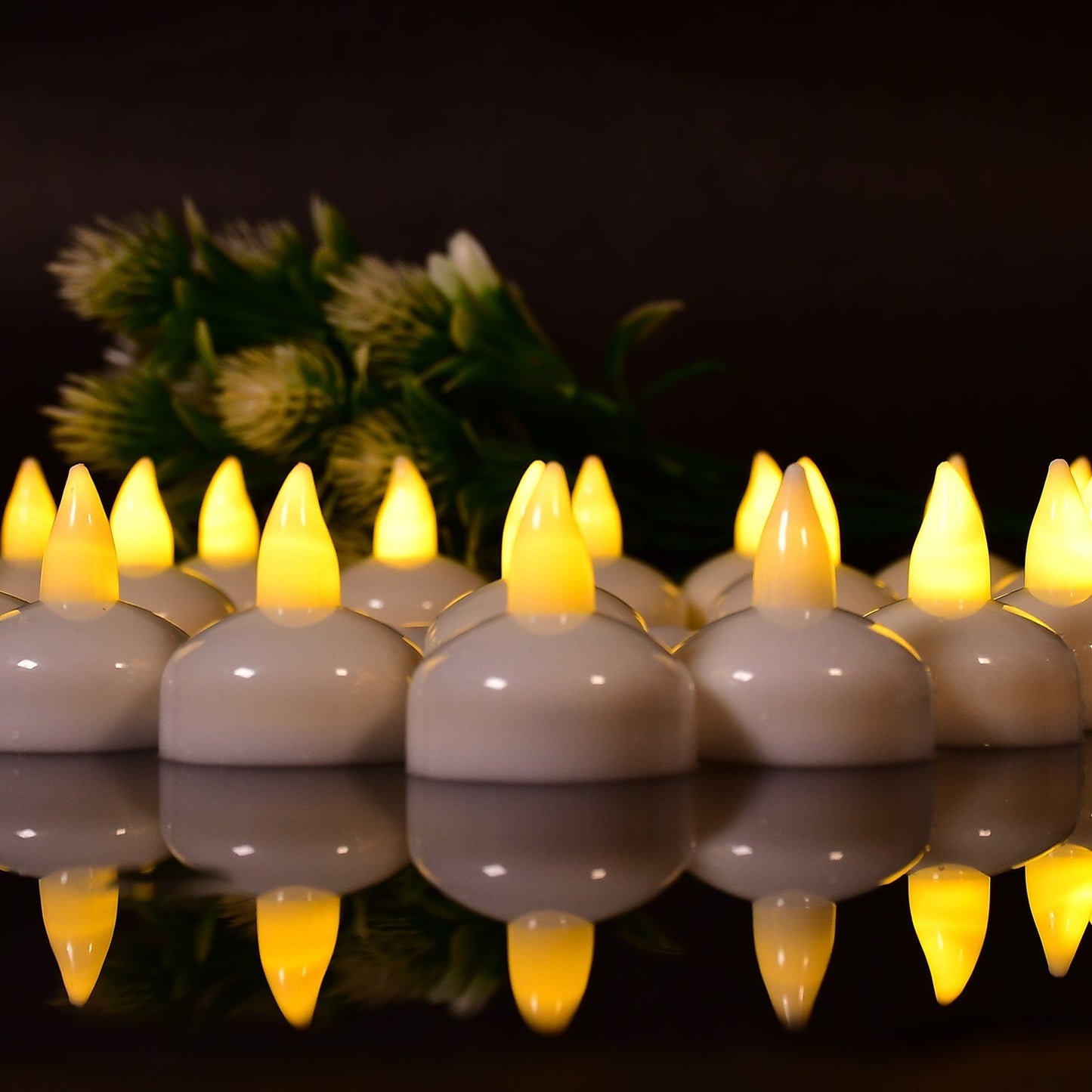 Flameless tea lights suitable for pool decor