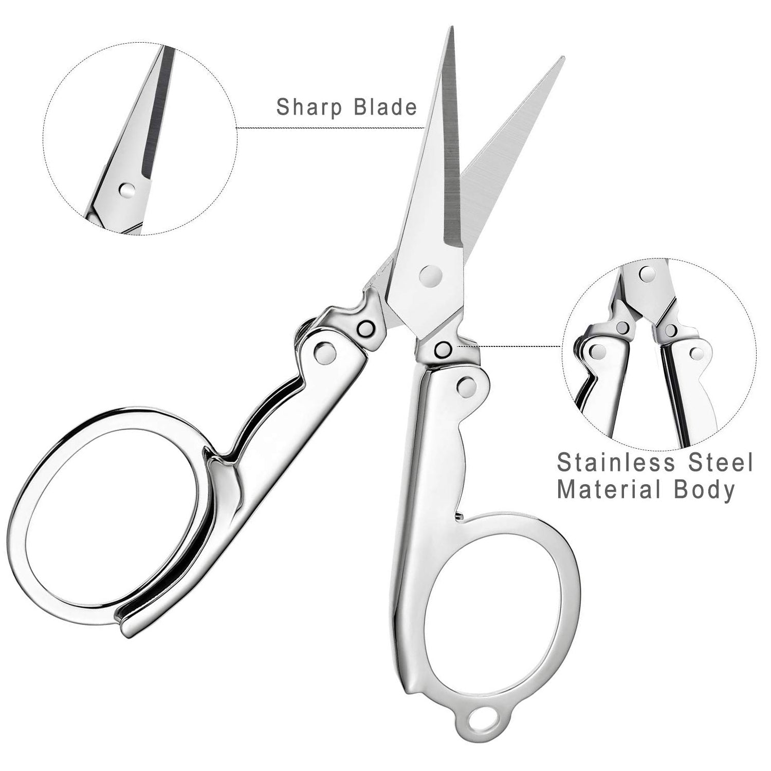 Multiple views of the durable folding scissor for various uses.
