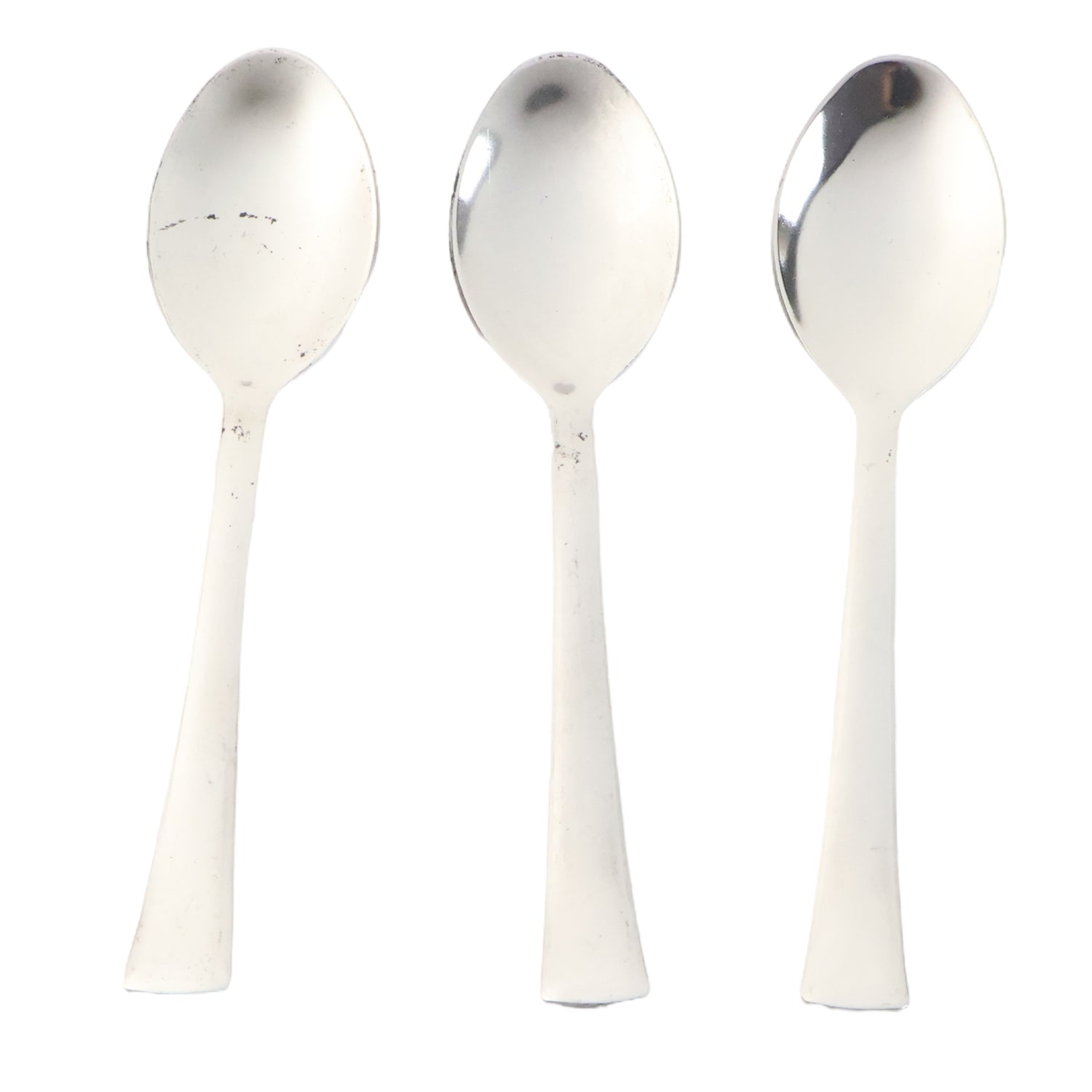 Stacked set of three lightweight, rust-resistant dining spoons