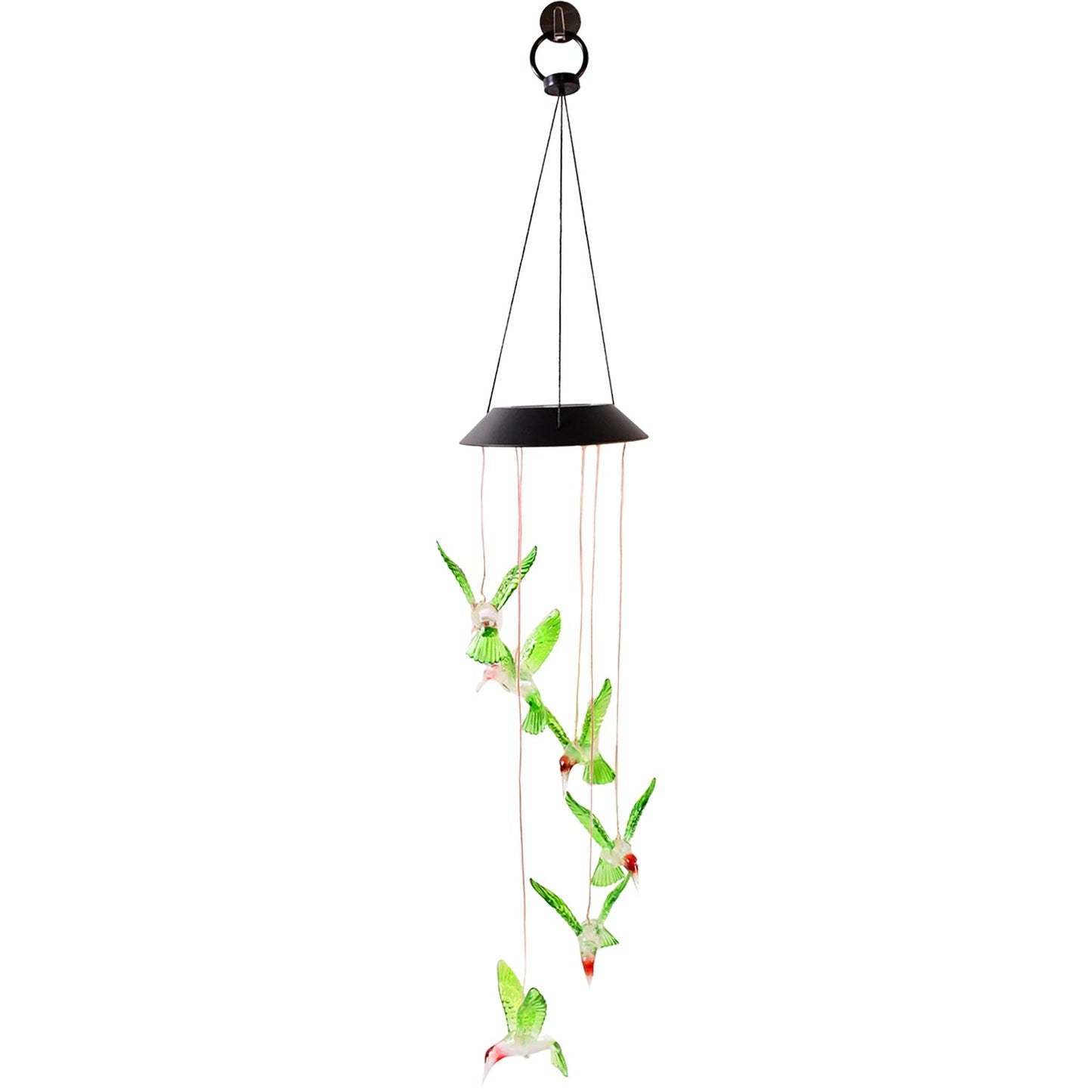 Color-changing solar hummingbird light used as outdoor decoration
