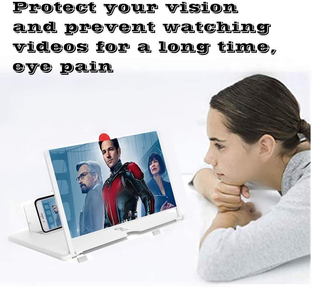 Mobile screen amplifier for enhanced visual experience and eye protection.