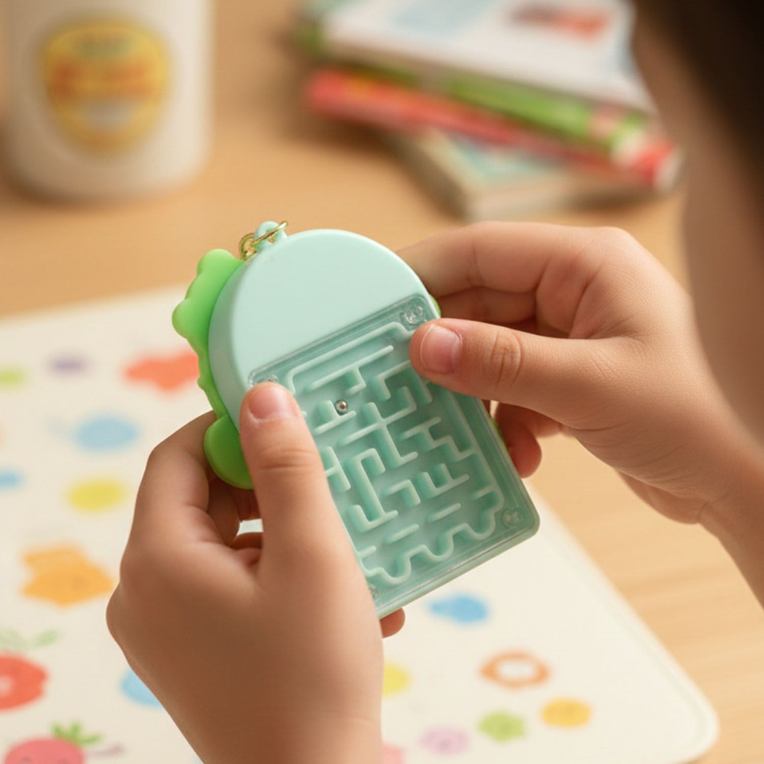 Portable pocket-sized frog calculator keychain with decorative bell