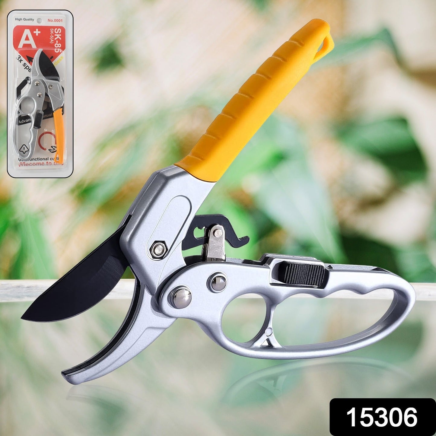 Close-up of sharp high carbon steel pruning shears blade for clean cuts