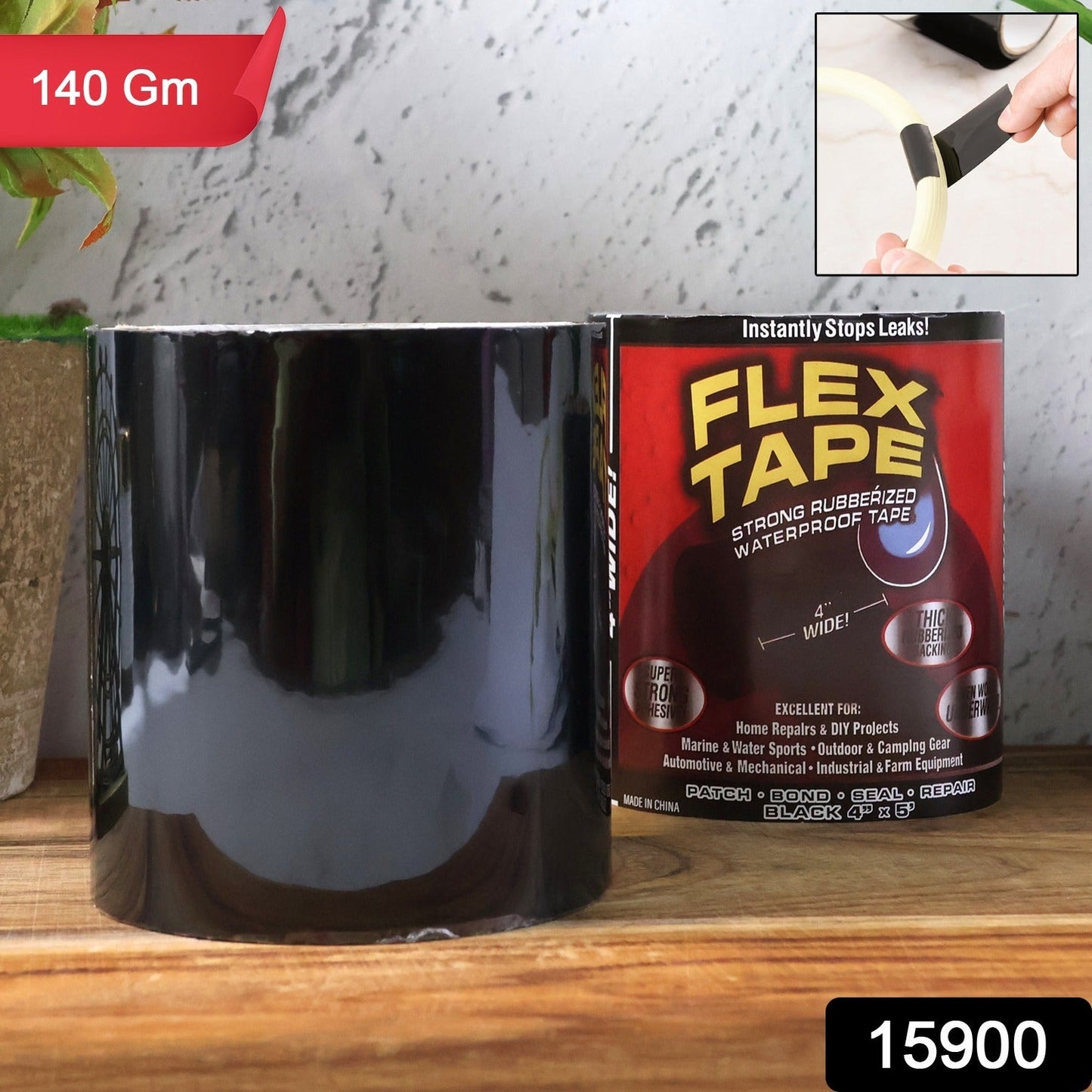 Close-up of Flex Tape flexible waterproof repair tape applied on surface