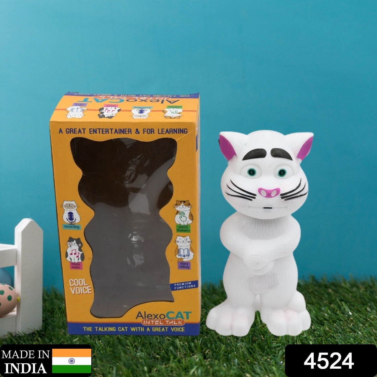 Close-up of the Talking Tom Toy's face, highlighting its voice and mimicry capabilities.