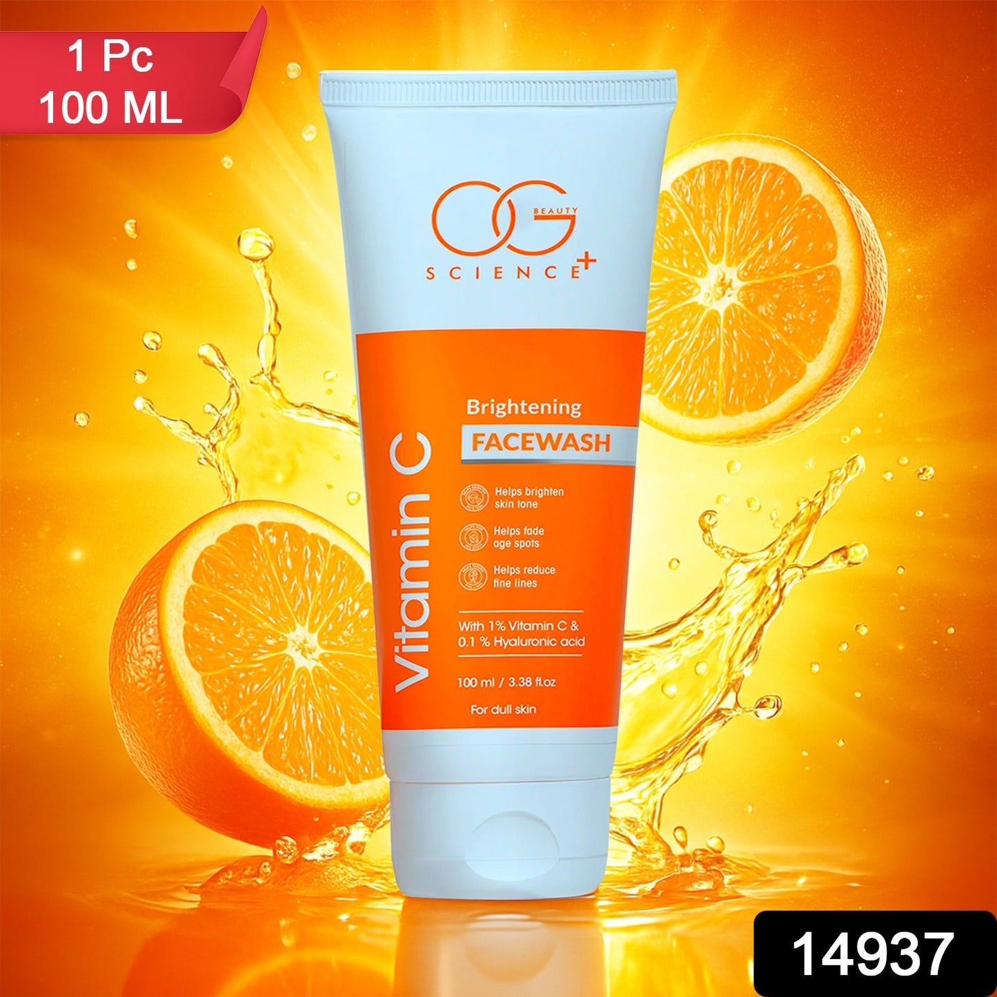 OG Beauty Vitamin C facewash with citrus slice showing fresh ingredients
