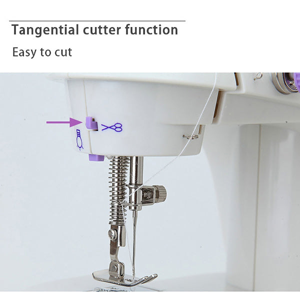Mini sewing machine shown ready for on-the-go tailoring and quick fabric repairs.