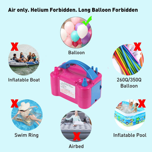 The electric balloon pump inflating two balloons simultaneously with its dual nozzles.