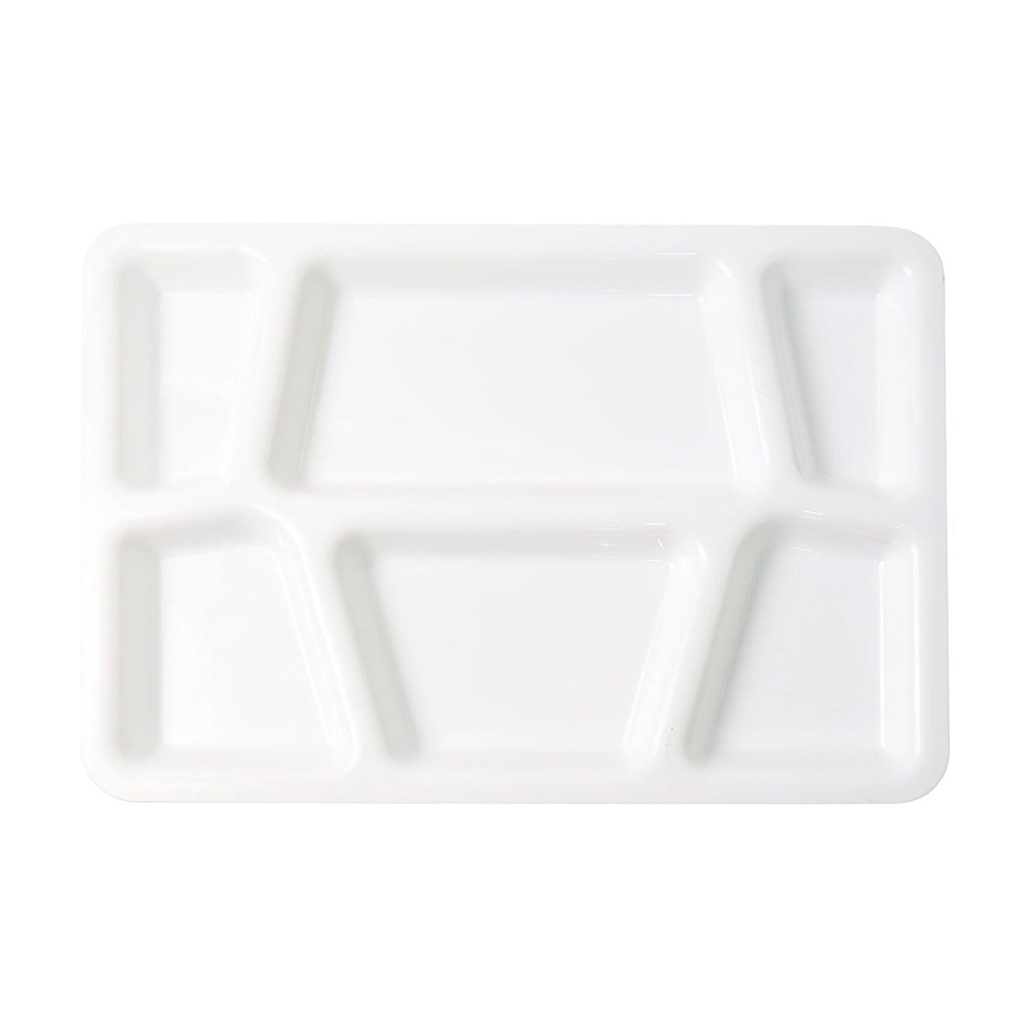 White plastic divided serving tray suitable for home, cafeteria, and party use.