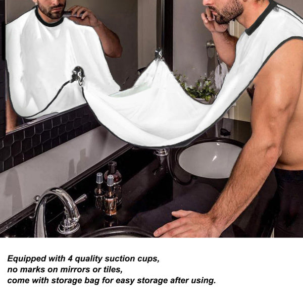 Beard grooming apron with an adjustable neck strap, ready to catch hair clippings.