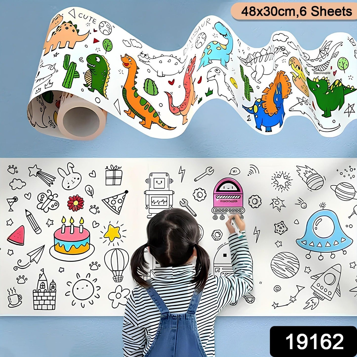 Large roll of kids drawing paper with marine undersea designs