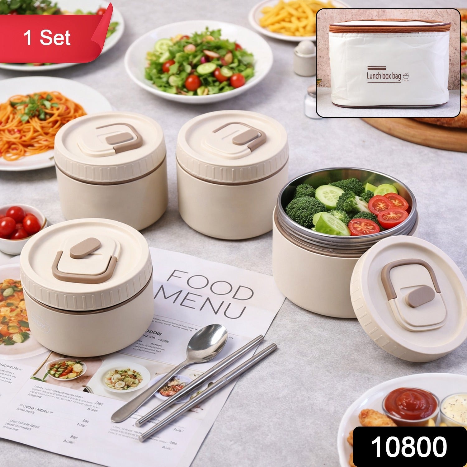 Set of round lunch box containers included in bento style lunch box set