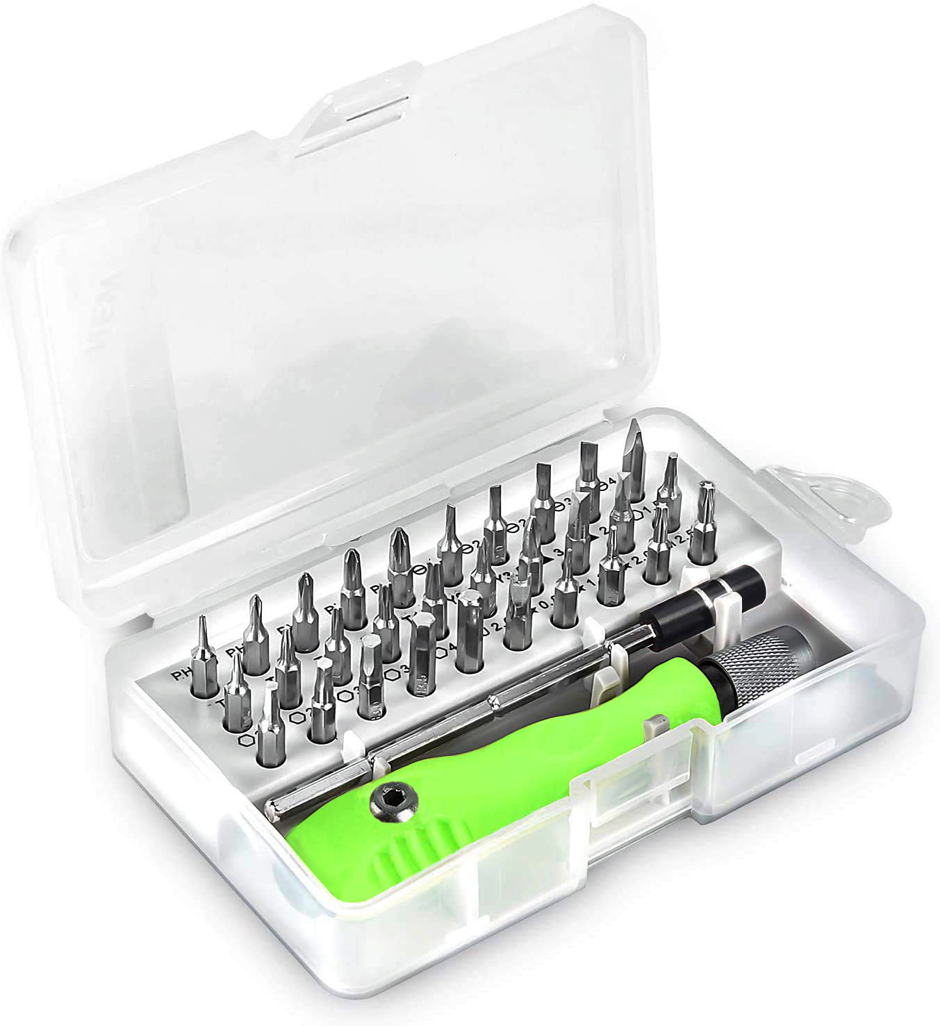 Close-up of the magnetic flexible extension rod and screwdriver handle.