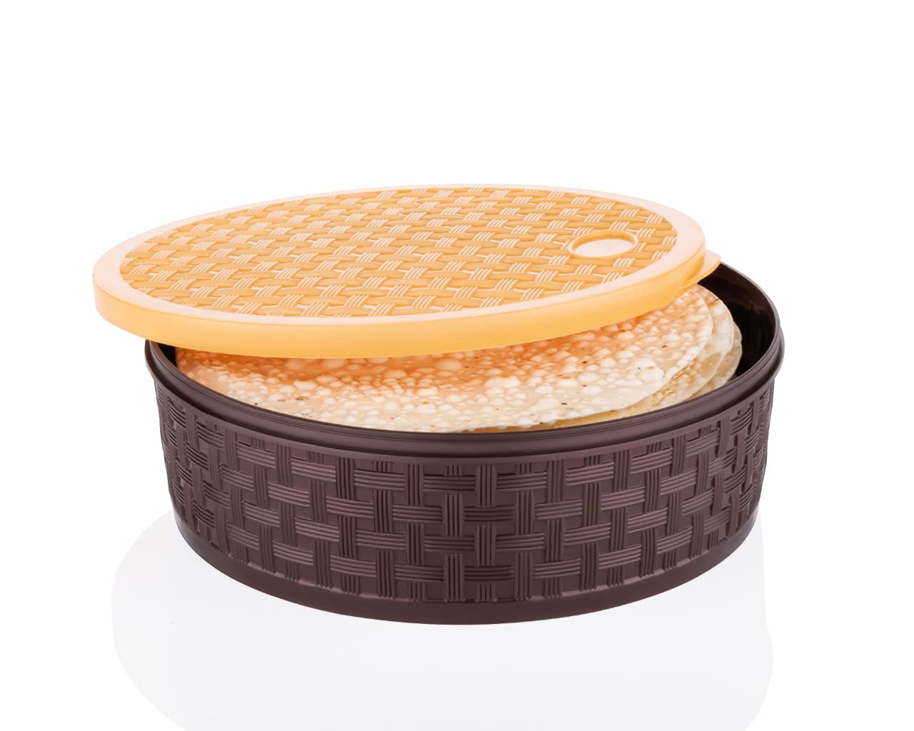 Close-up of the round spice box lid, highlighting its secure fit for freshness.