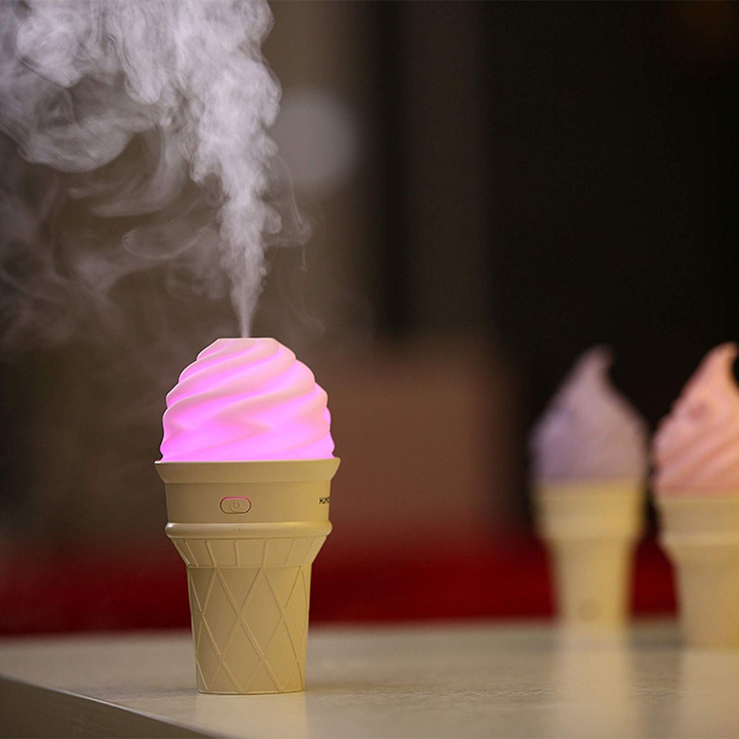 Humidifier with changing LED colors in ice cream shape