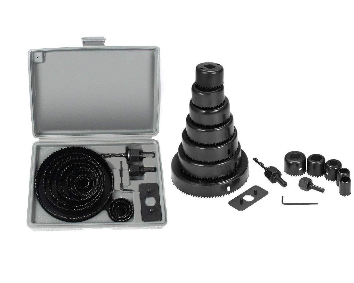 Detailed view of the various sizes of HSS hole saw bits included in the 16-piece kit.