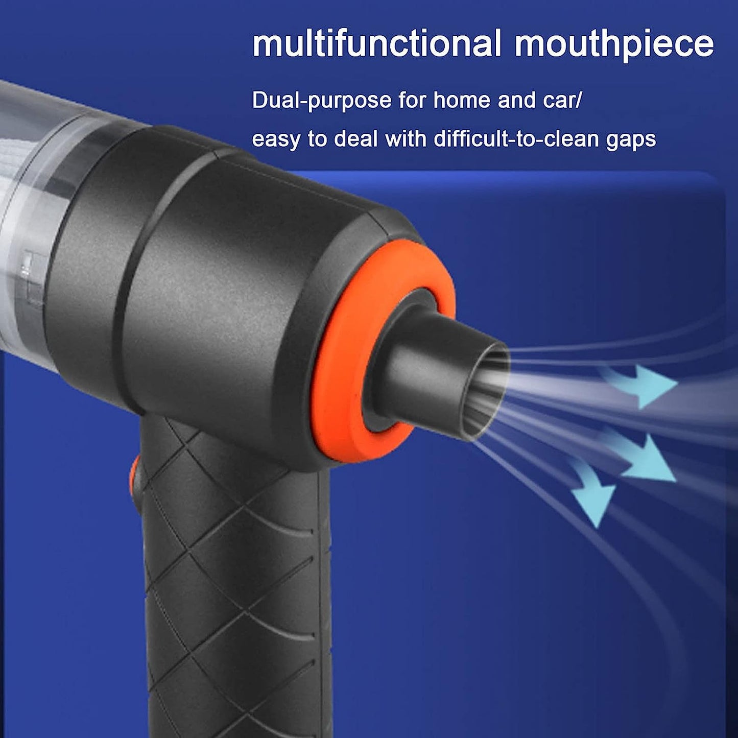 Car Vacuum Cleaner with a long nozzle attachment reaching into tight spaces of a car seat.