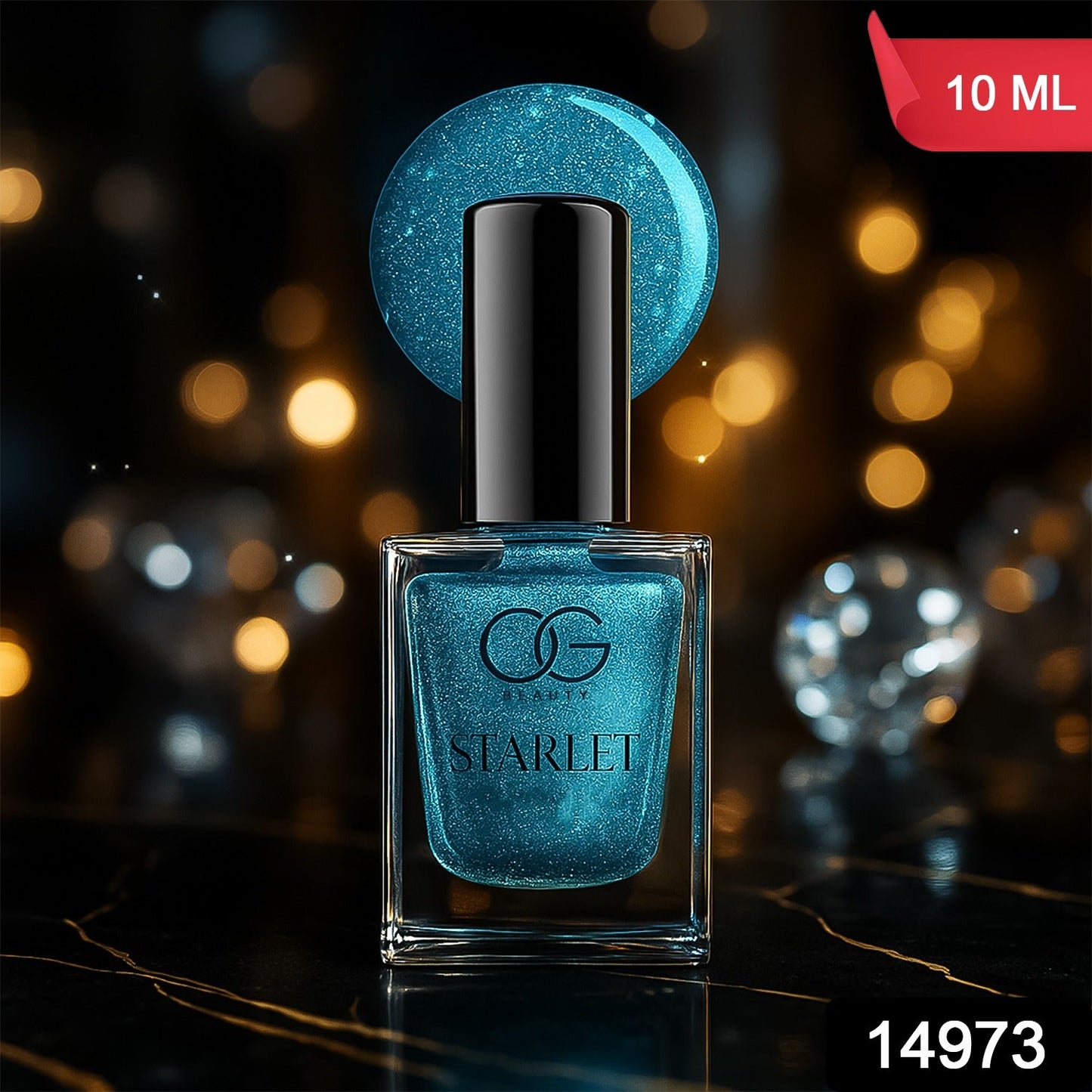 Hand with nails painted in sparkling Aqua Bluebell glitter nail paint.