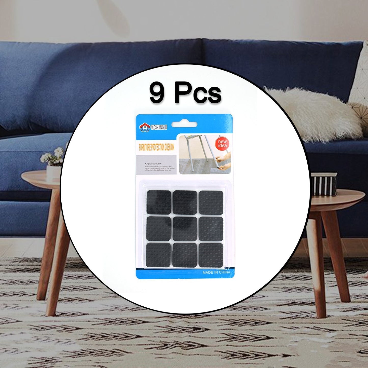 Set of nine multi-shaped felt furniture protection pads