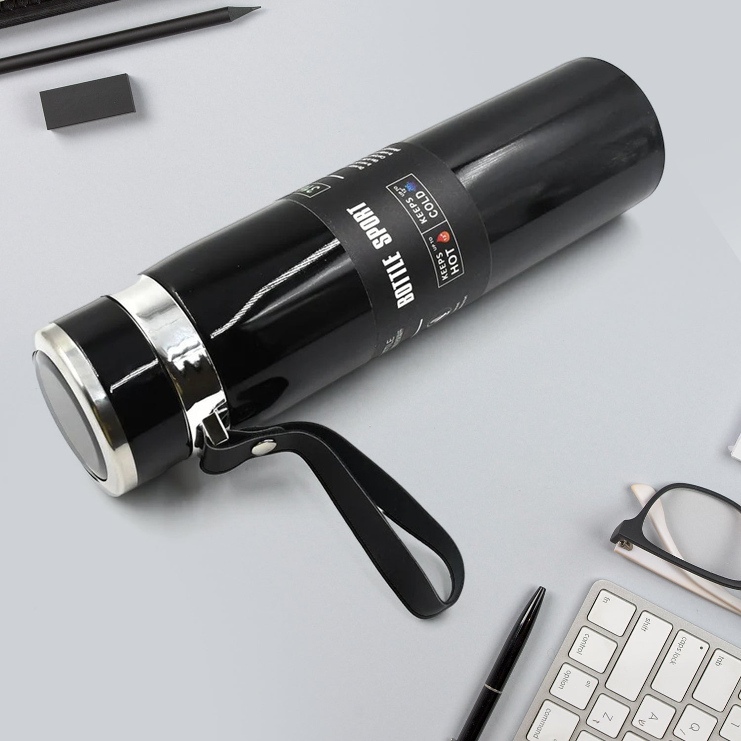 Sleek silver vacuum insulated water bottle, 1000ml, ideal for daily hydration.