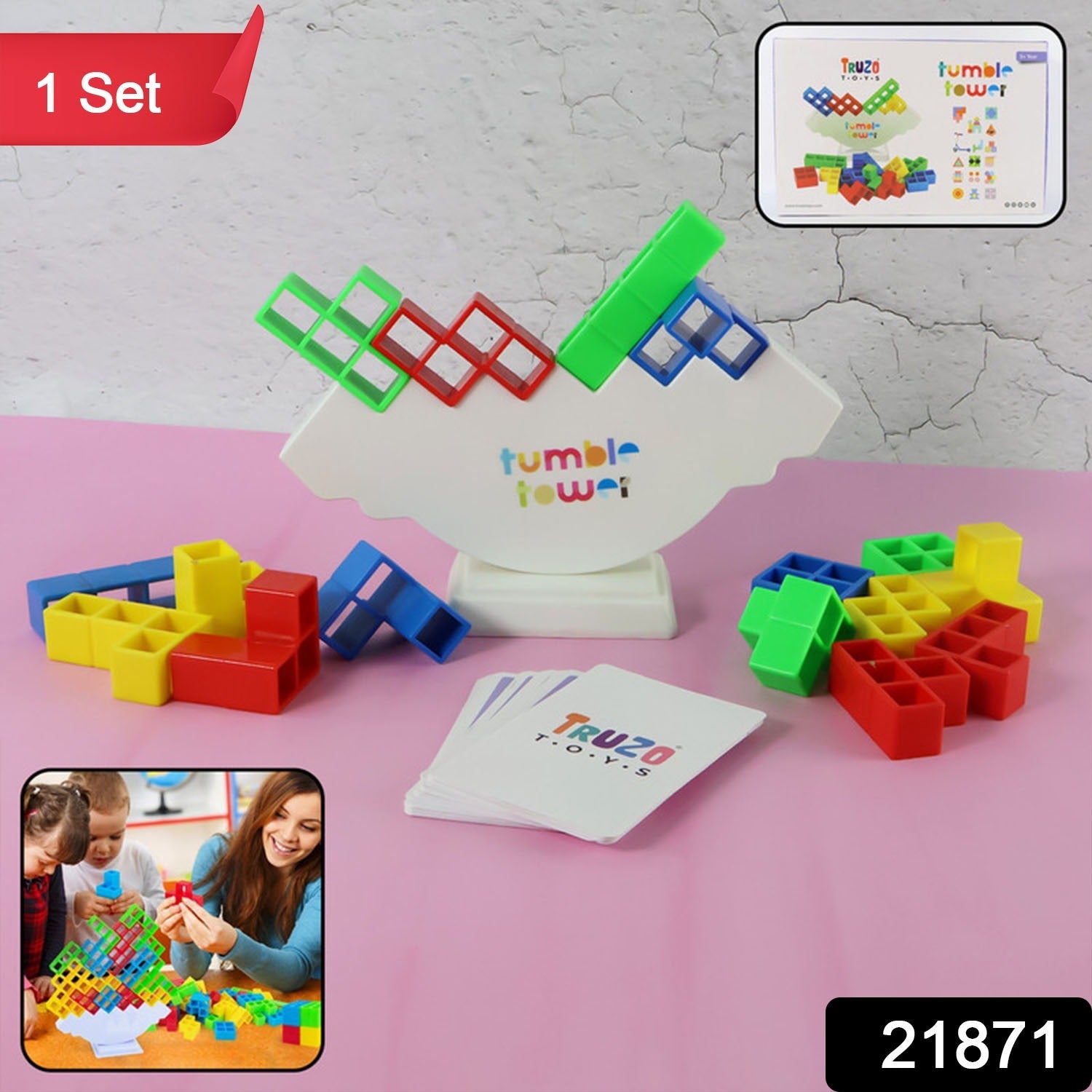 Wooden stacking tower game for kids with vibrant blocks