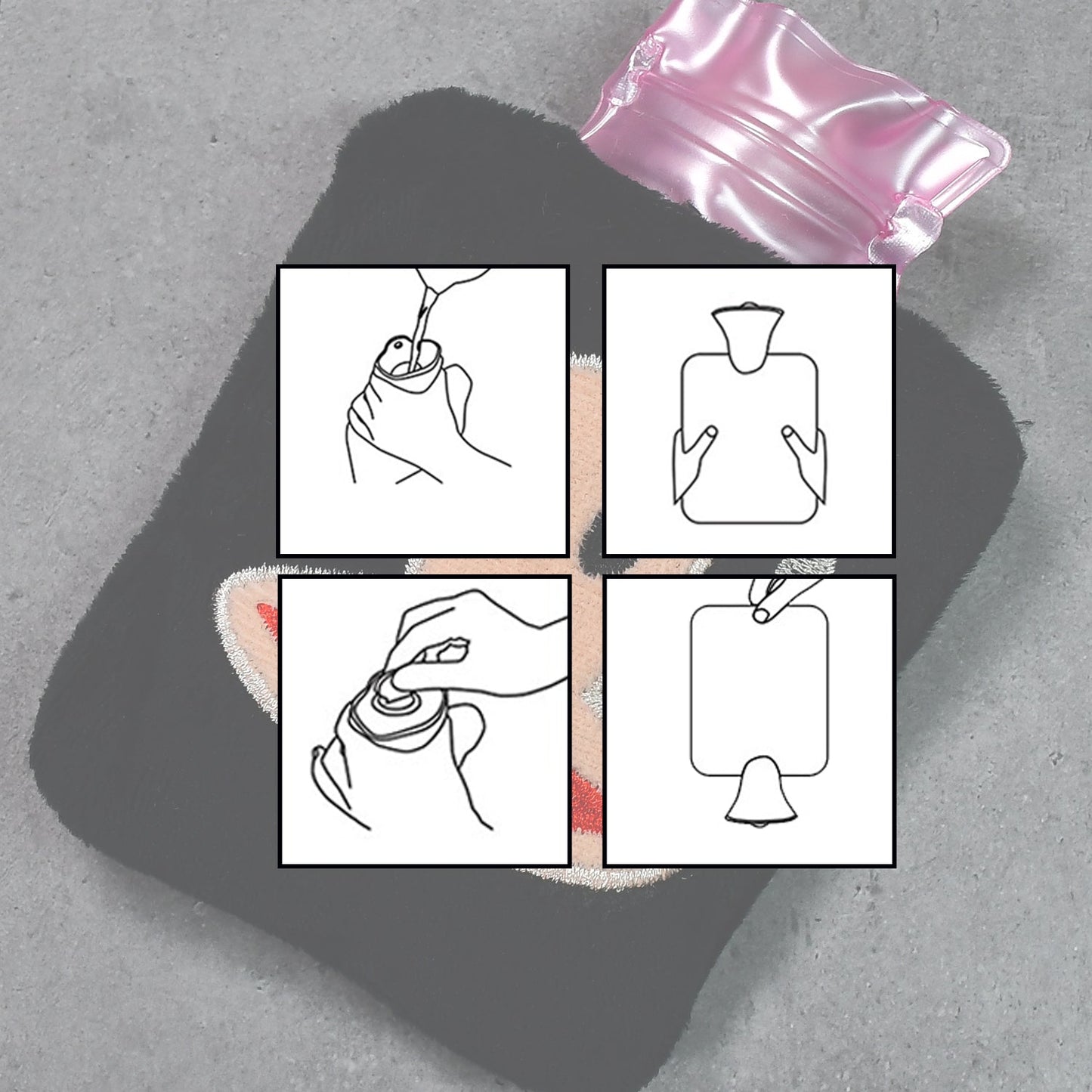 Collection of mini hot water bags showcasing various cheerful emoji designs.