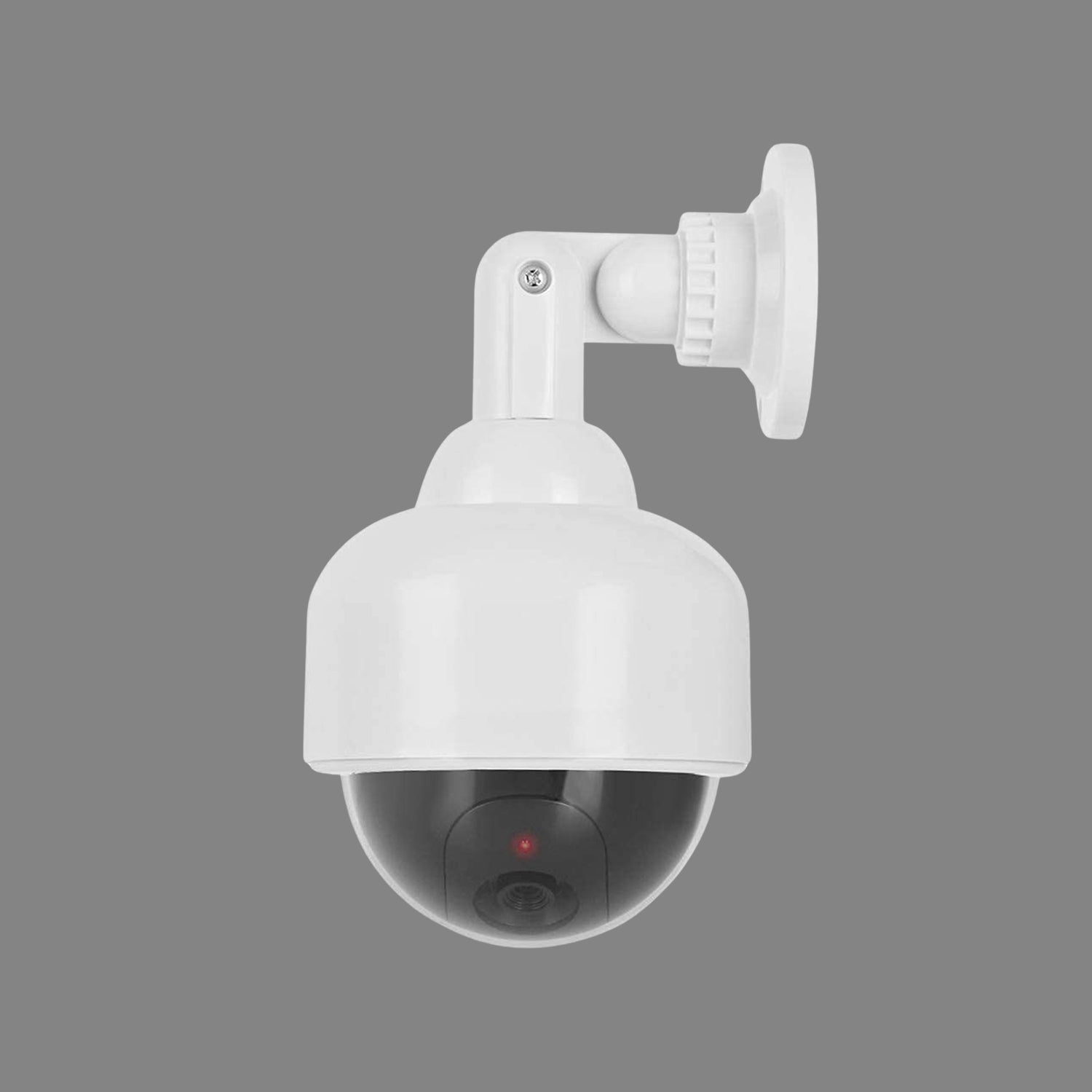 Close-up of realistic dummy CCTV camera design with red flashing LED