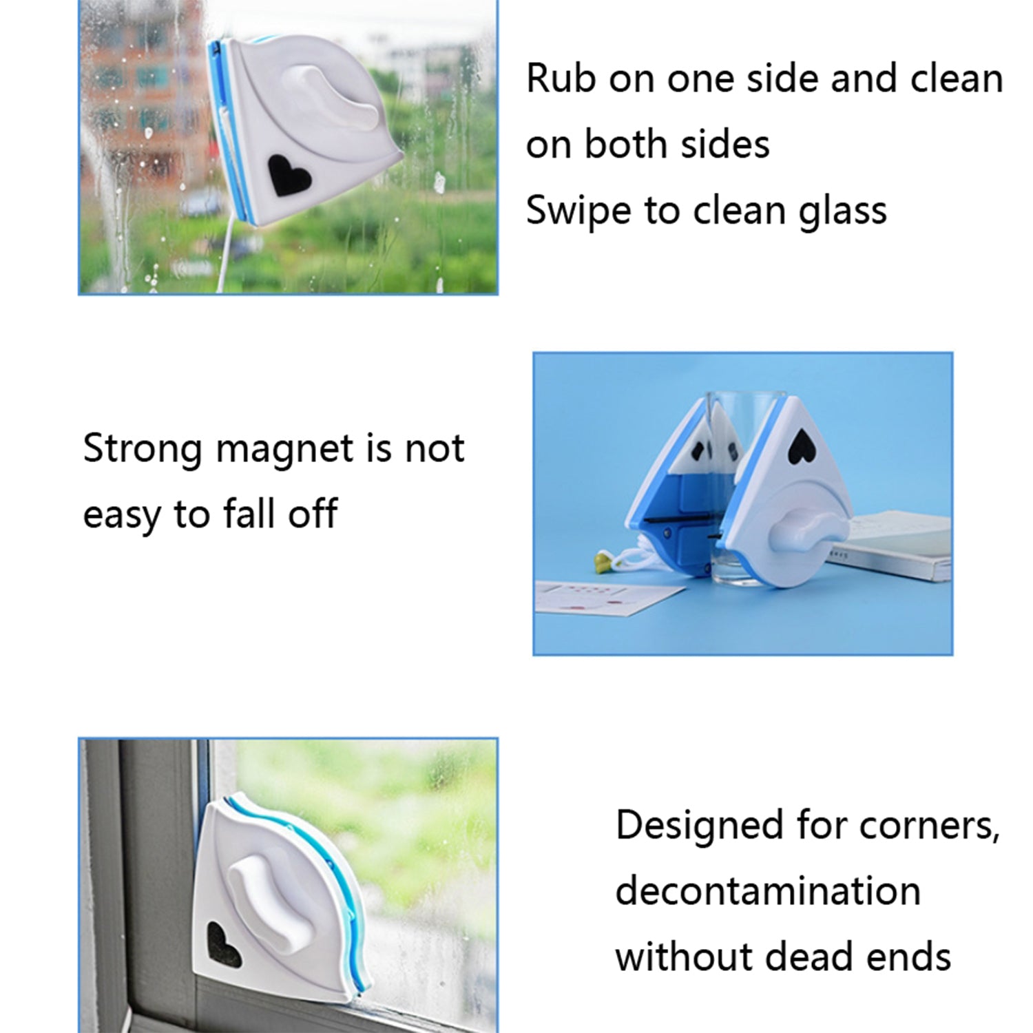 A magnetic window squeegee showing its strong grip for safe and efficient cleaning.